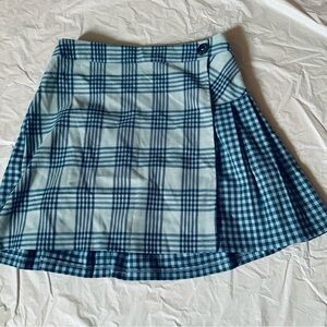 Urban Outfitters wrap two design blue plaid pleated skirt